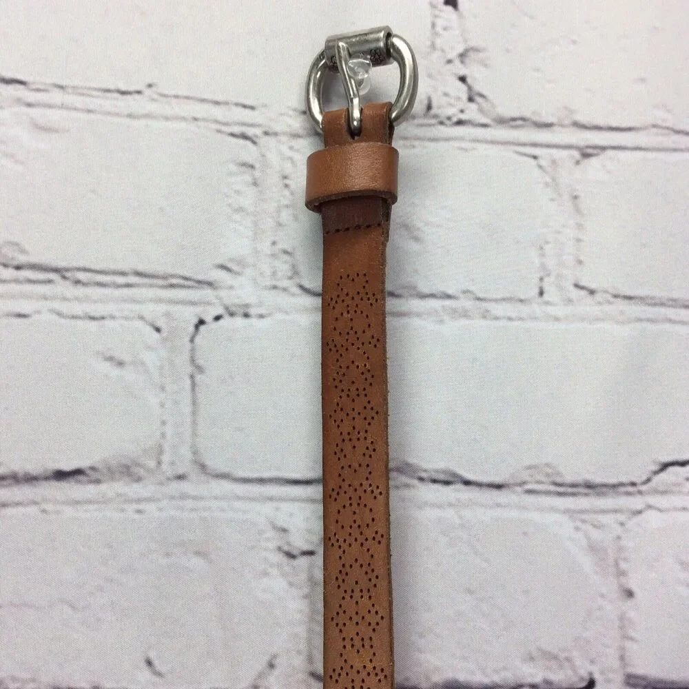 Fossil Thin Belt Women's Size L Brown Leather Tooled Boho Cowgirl Festive Casual